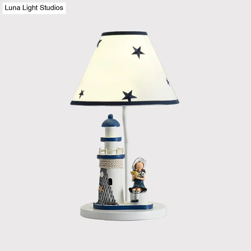 Cartoon Kids Table Light - Resin 1 Head Task Lighting For Childrens Room In Dark Blue