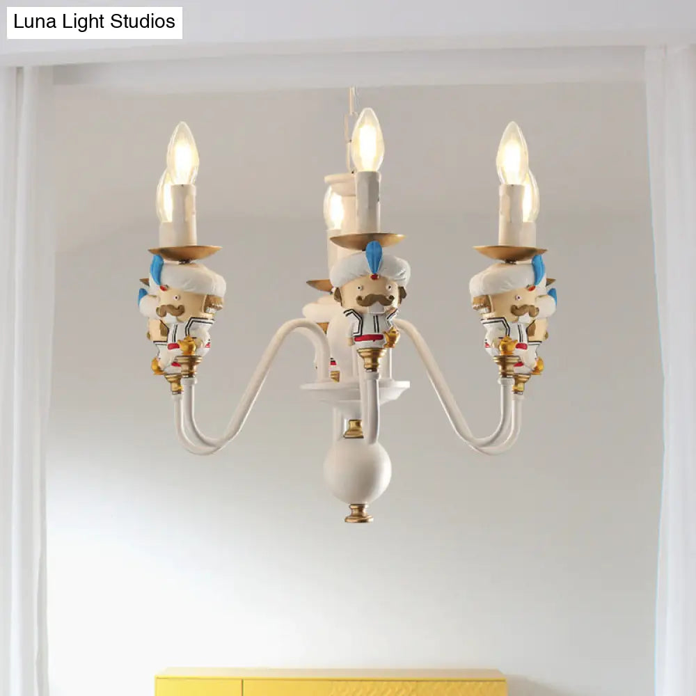 Charming White Cartoon Man Metal Chandelier - Ideal For Dining Room & Hanging Lights