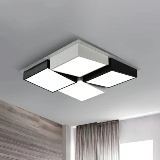 Checkered Led Flush Light: Black & White Nordic Ceiling Lamp With Acrylic Hollow Design Black -