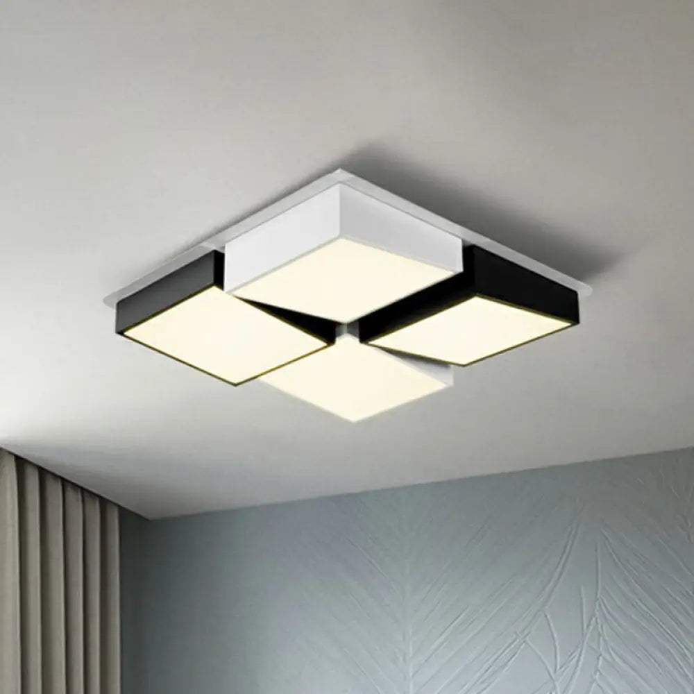 Checkered Led Flush Light: Black & White Nordic Ceiling Lamp With Acrylic Hollow Design Black -