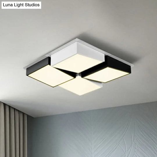 Checkered Led Flush Light: Black & White Nordic Ceiling Lamp With Acrylic Hollow Design Black-White