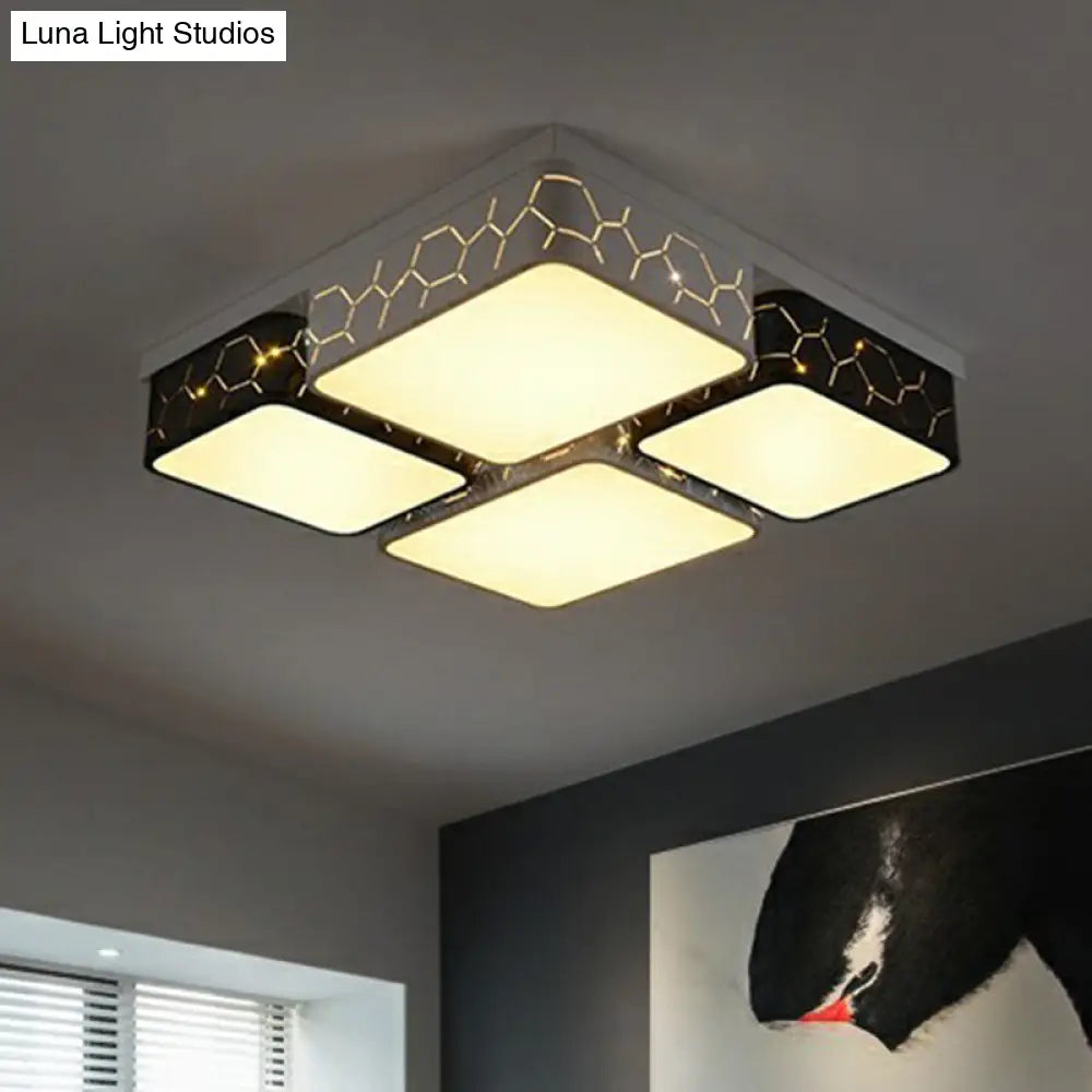 Checkered Led Flush Light: Black & White Nordic Ceiling Lamp With Acrylic Hollow Design