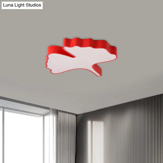 Cheerful Ginkgo Leaf Flush Mount Light Fixture In Red For Kids’ Room With Led Acrylic Close To