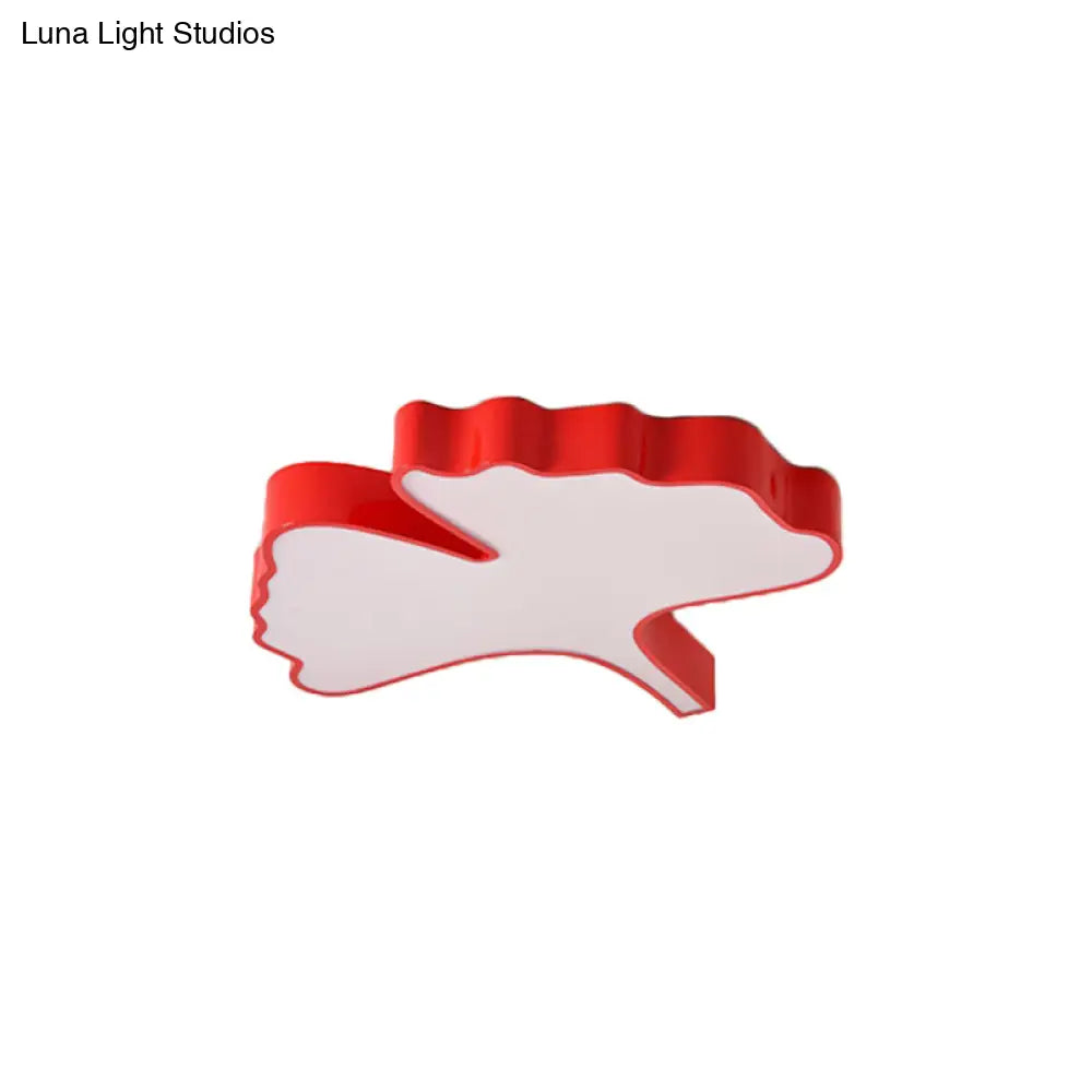 Cheerful Ginkgo Leaf Flush Mount Light Fixture In Red For Kids Room With Led Acrylic Close To