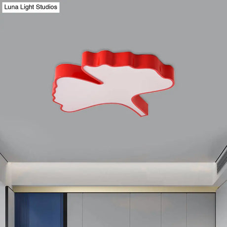 Cheerful Ginkgo Leaf Flush Mount Light Fixture In Red For Kids Room With Led Acrylic Close To