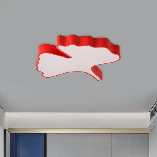 Cheerful Ginkgo Leaf Flush Mount Light Fixture In Red For Kids’ Room With Led Acrylic Close To