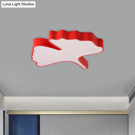 Cheerful Ginkgo Leaf Flush Mount Light Fixture In Red For Kids Room With Led Acrylic Close To