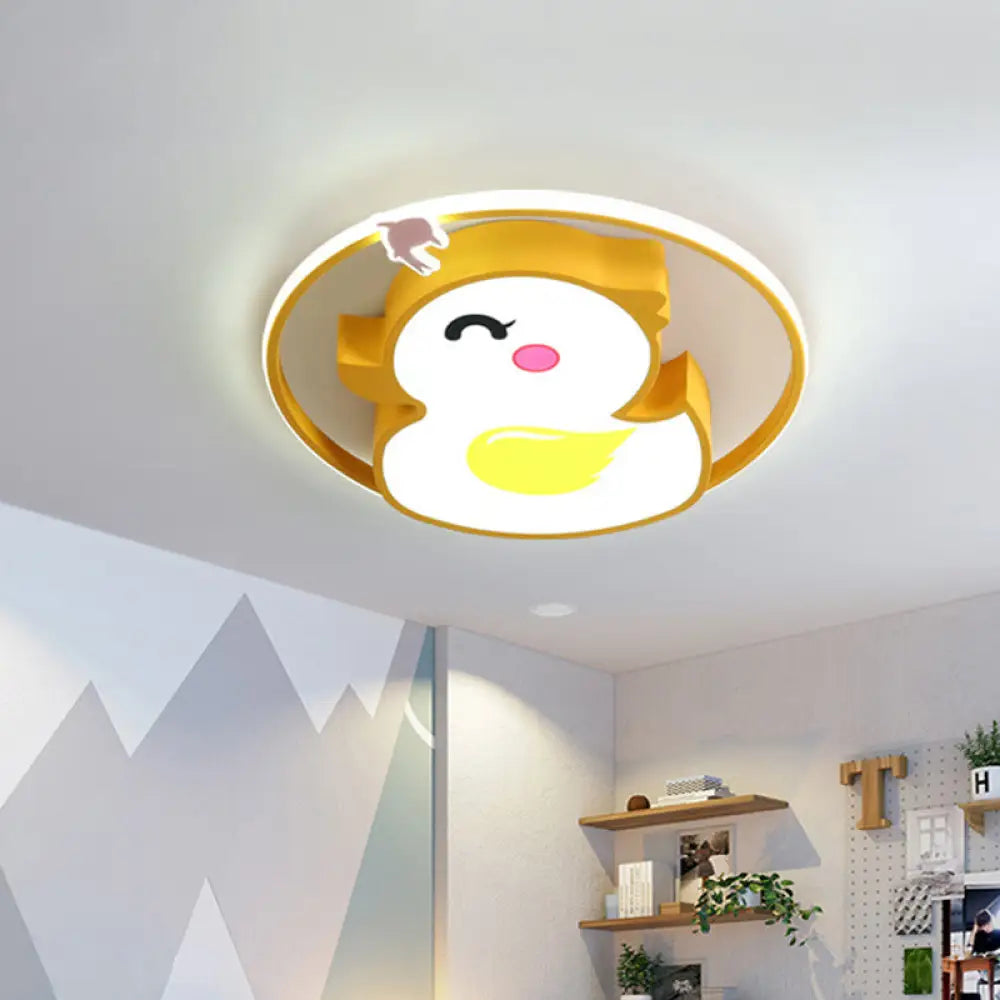 Cheerful Yellow Duck Led Ceiling Flushmount With Acrylic Shade