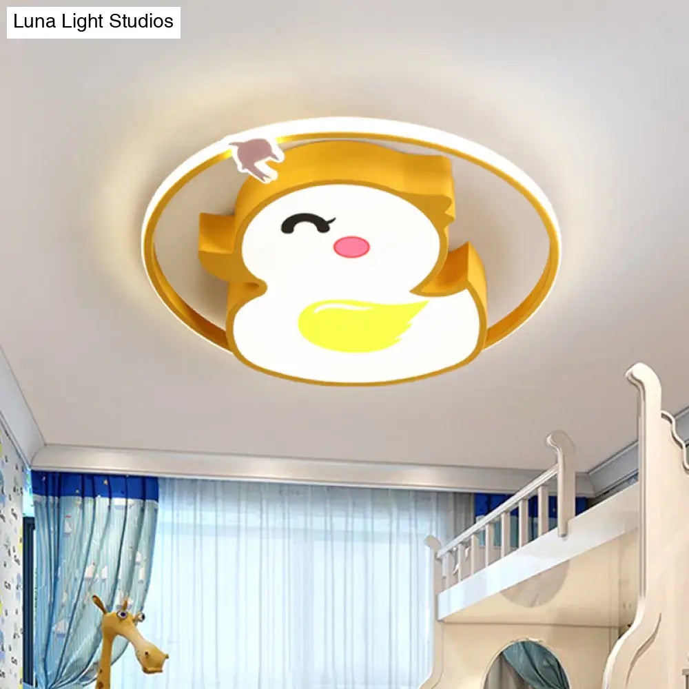 Cheerful Yellow Duck Led Ceiling Flushmount With Acrylic Shade