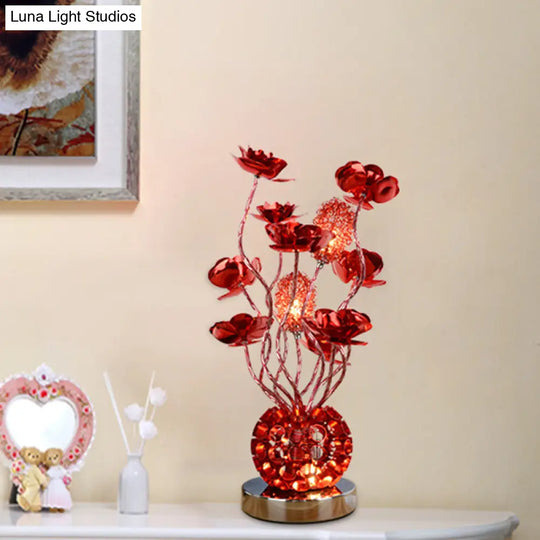 Cheleb - Red Decorative Global Night Lamp Aluminum Led Curvy Stick Desk Light With Rose Decor In