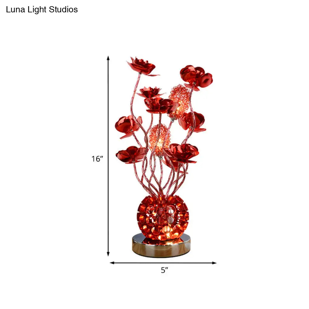 Cheleb - Red Decorative Global Night Lamp Aluminum Led Curvy Stick Desk Light With Rose Decor In