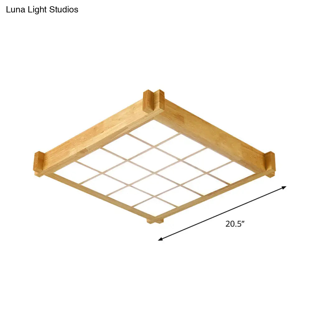 Chessboard Ceiling Flush Mount: Contemporary Natural Wood Led Light (16.5’/20.5’)