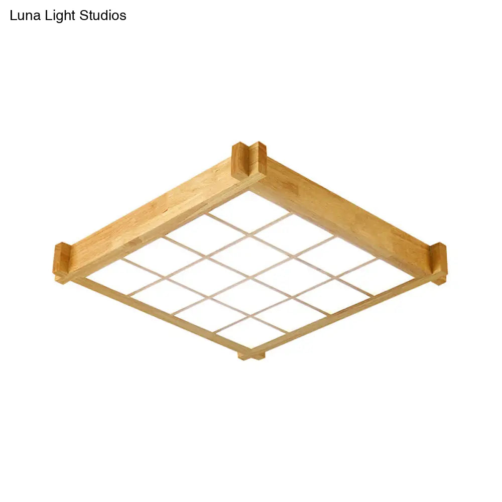 Chessboard Ceiling Flush Mount: Contemporary Natural Wood Led Light (16.5/20.5)