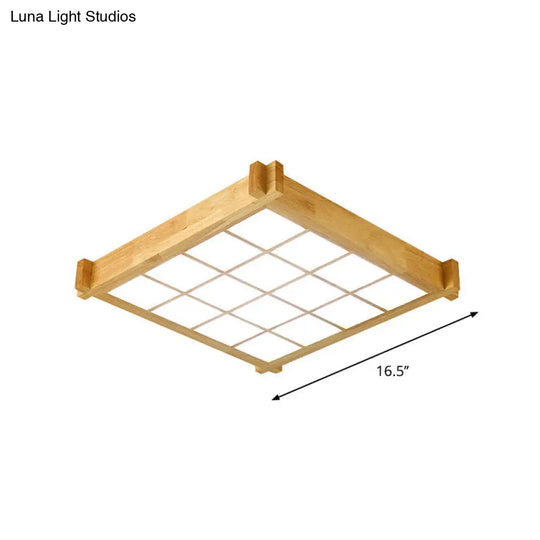 Chessboard Ceiling Flush Mount: Contemporary Natural Wood Led Light (16.5/20.5)