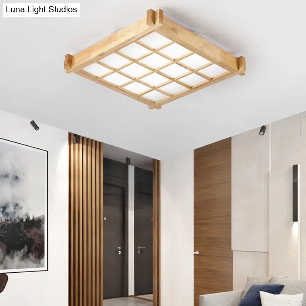 Chessboard Ceiling Flush Mount: Contemporary Natural Wood Led Light (16.5/20.5)