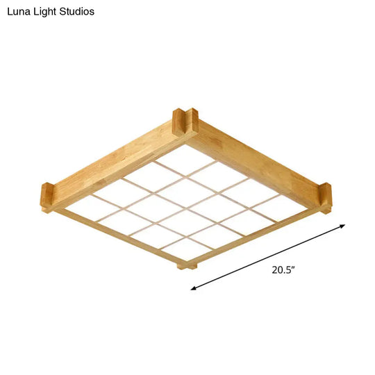 Chessboard Ceiling Flush Mount: Contemporary Natural Wood Led Light (16.5/20.5)