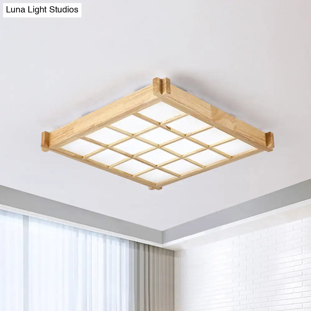 Chessboard Ceiling Flush Mount: Contemporary Natural Wood Led Light (16.5/20.5) / 16.5 White