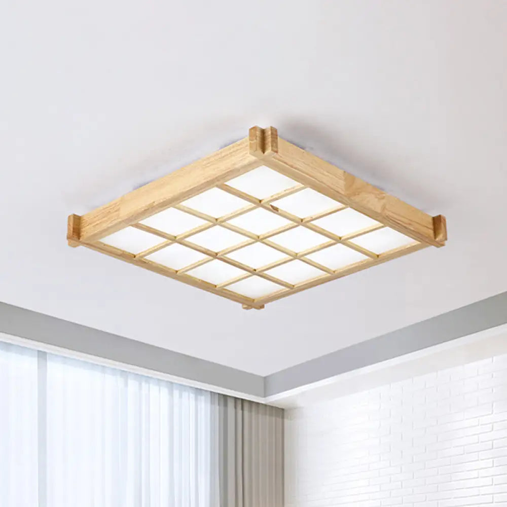 Chessboard Ceiling Flush Mount: Contemporary Natural Wood Led Light (16.5’/20.5’) / 16.5’ White