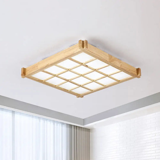 Chessboard Ceiling Flush Mount: Contemporary Natural Wood Led Light (16.5’/20.5’) / 16.5’ White