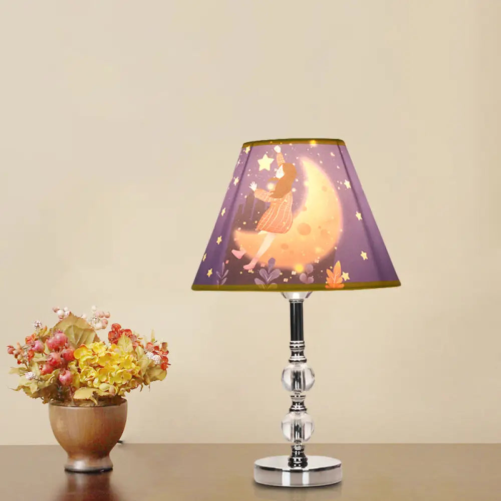 Chiara - Blue Barrel Shade Table Light: Cartoon Desk Lamp With Girl And Starry