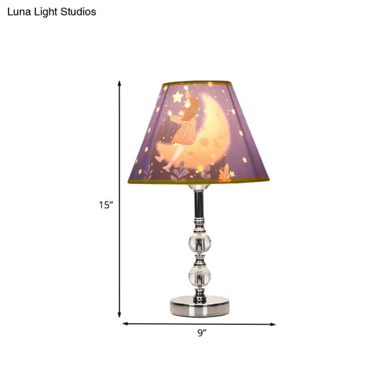 Blue Barrel Shade Table Light - Girl And Starry Sky Desk Lamp With Cartoon Pattern