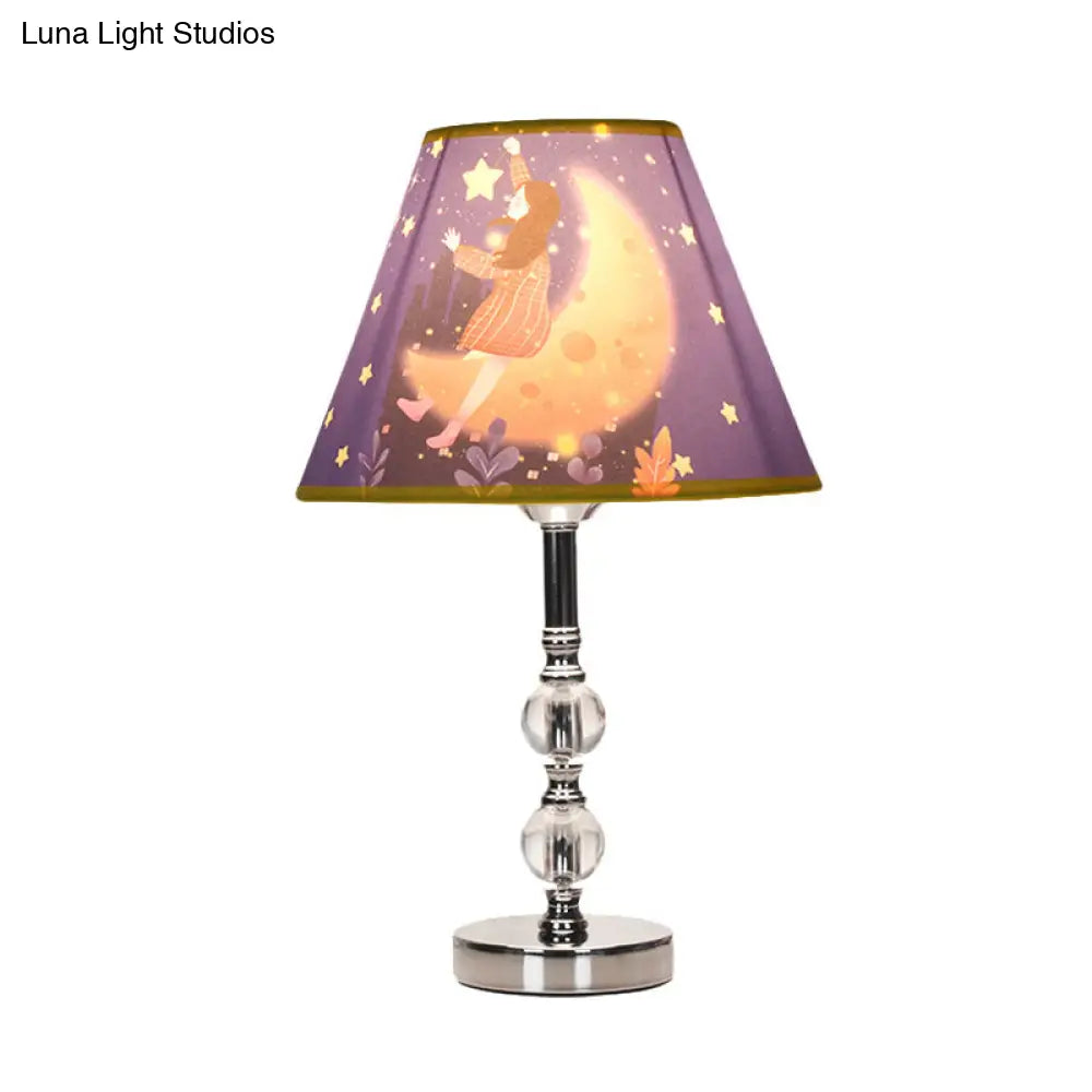 Chiara - Blue Barrel Shade Table Light: Cartoon Desk Lamp With Girl And Starry