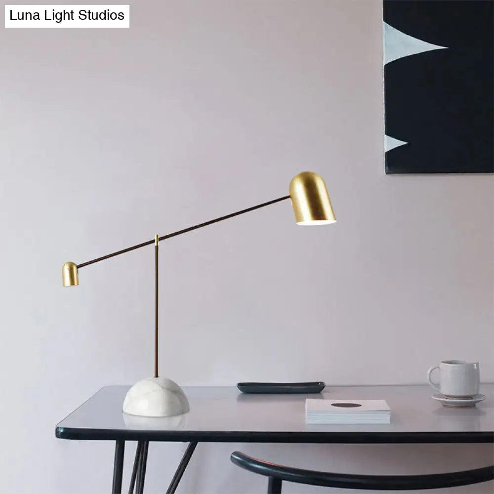 Post-Modern Brass Dome Night Table Light With Marble Base