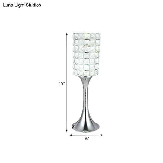 Minimalist Crystal Cylinder Led Desk Lamp In Chrome For Study Room