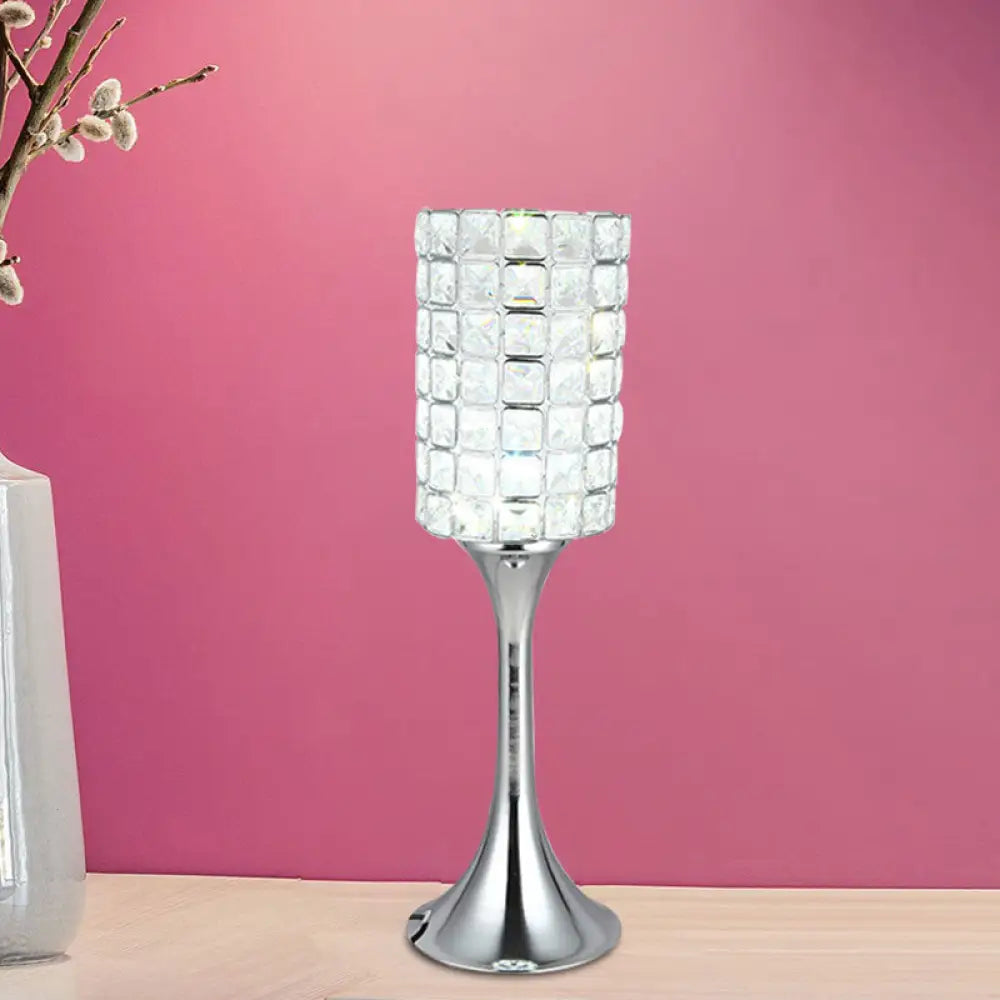 Chiara - Crystal Hand-Cut Cylinder Table Lamp Minimalist Study Room Led Desk Light In Chrome