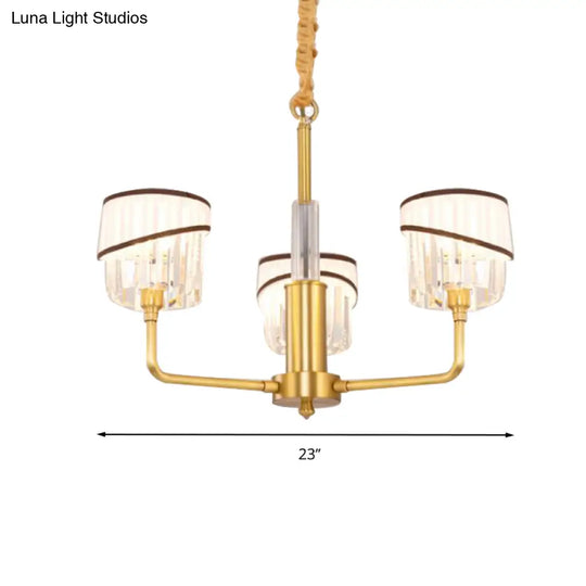 Chic 3-Head Brass Chandelier With Crystal Shade - Modern Hanging Light Kit