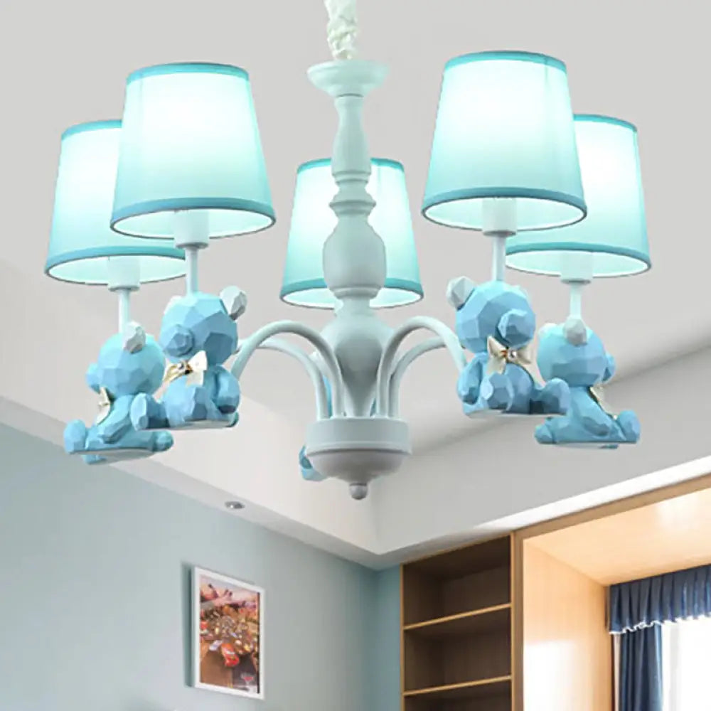 Chic Bear Hanging Ceiling Lamp - Metal And Resin Chandelier For Living Room Blue