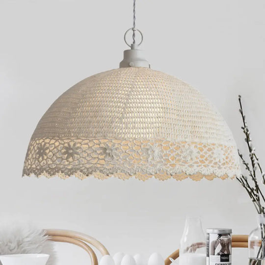 Chic Beige Pendant Light With Fabric Shade - Perfect For Cafe Ambiance / 14