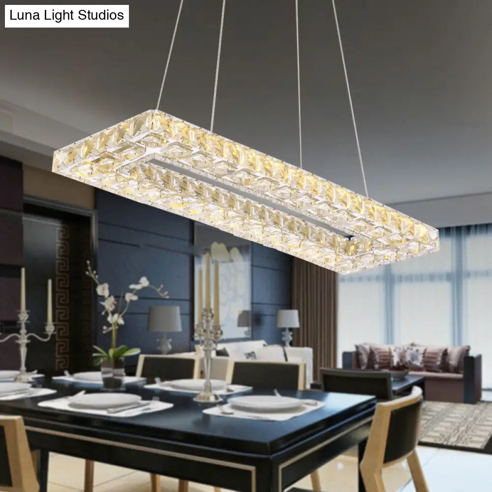 Contemporary Crystal Hanging Lights - Rectangle Pendant Chandelier For Restaurants Clear / Third