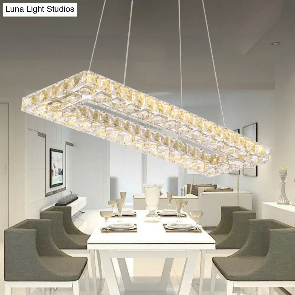 Chic Crystal Pendant Chandelier For Restaurants: Modern Rectangle Design