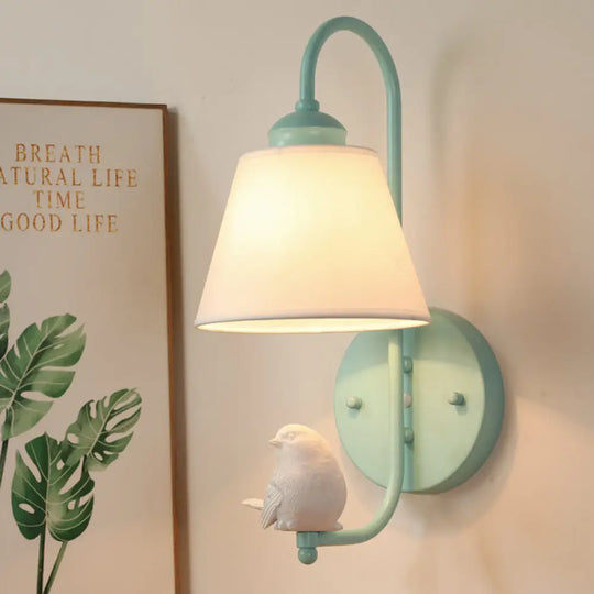 Chic Macaron Style Wall Sconce With Bird Deco In Green - Perfect For Nursing Room