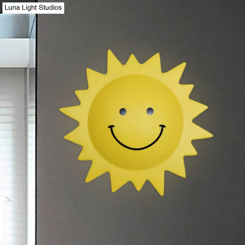 Child Bedroom Cartoon Led Wall Lamp: Yellow Sun Shape Plastic Sconce Lighting