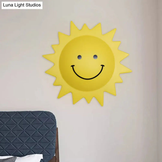 Child Bedroom Cartoon Led Wall Lamp: Yellow Sun Shape Plastic Sconce Lighting