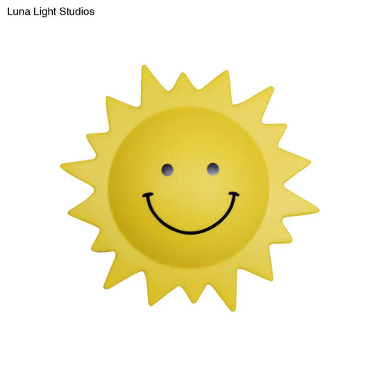 Child Bedroom Cartoon Led Wall Lamp: Yellow Sun Shape Plastic Sconce Lighting