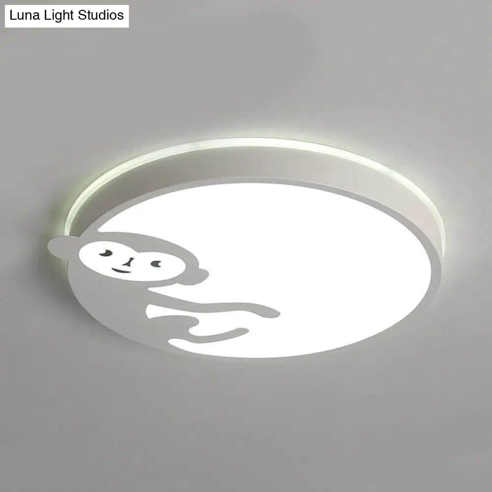 Child Bedroom Ceiling Mount Light With Monkey Design In White - Kids Fixture /