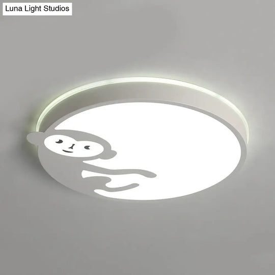 Child Bedroom Ceiling Mount Light With Monkey Design In White - Kids Fixture /