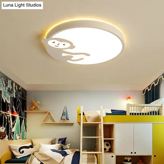 Child Bedroom Ceiling Mount Light With Monkey Design In White - Kids Fixture / Warm