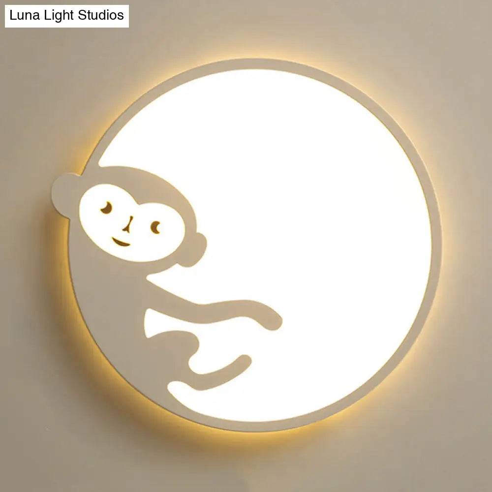 Child Bedroom Ceiling Mount Light With Monkey Design In White - Kids Fixture