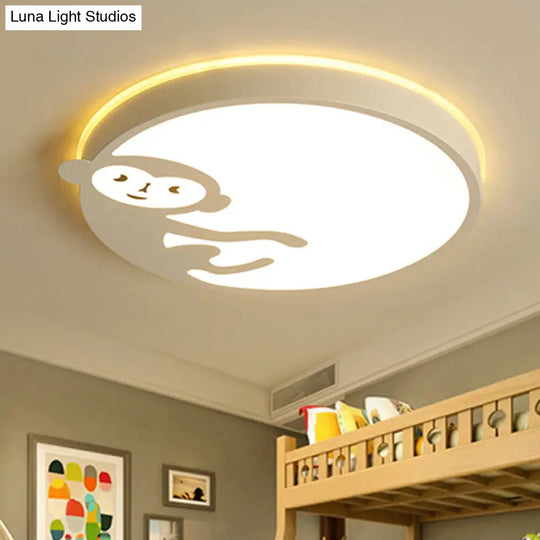 Child Bedroom Ceiling Mount Light With Monkey Design In White - Kids Fixture