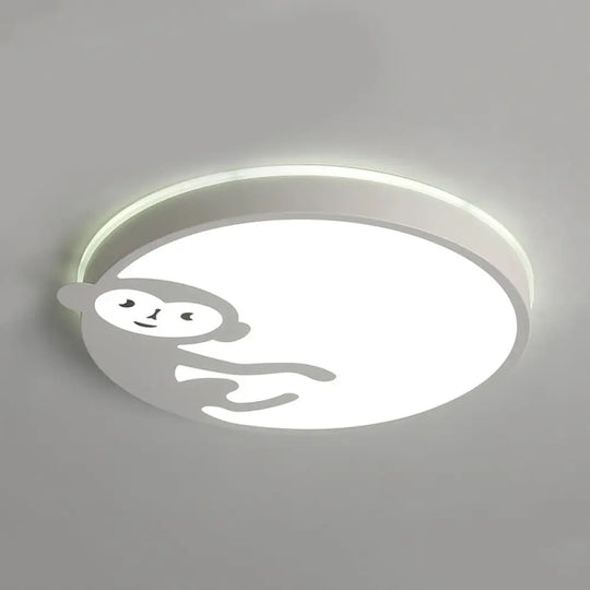 Child Bedroom Ceiling Mount Light With Monkey Design In White - Kids Fixture /