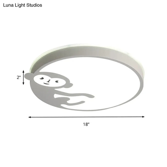 Child Bedroom Ceiling Mount Light With Monkey Design In White - Kids Fixture