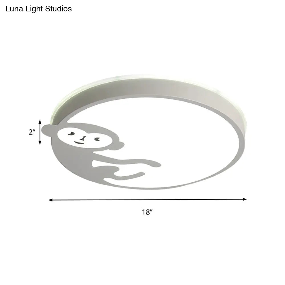 Child Bedroom Ceiling Mount Light With Monkey Design In White - Kids Fixture