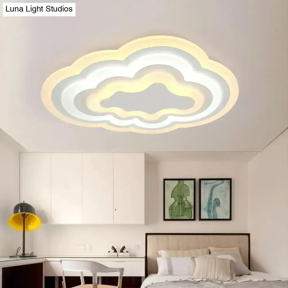 Child Bedroom Led Cartoon Cloud Flush Ceiling Light In Warm/White Acrylic Flushmount Lighting