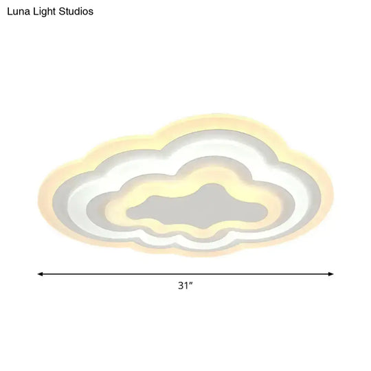 Child Bedroom Led Cartoon Cloud Flush Ceiling Light In Warm/White Acrylic Flushmount Lighting