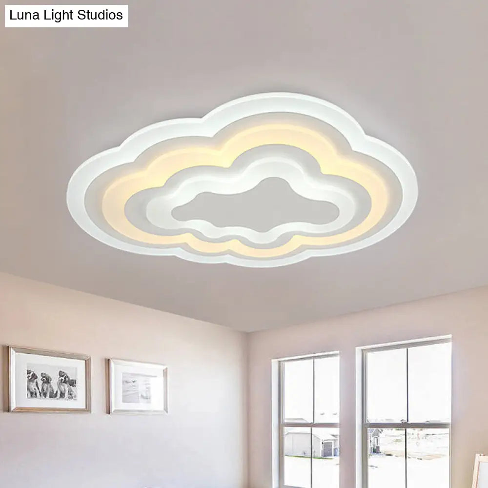 Child Bedroom Led Cartoon Cloud Flush Ceiling Light In Warm/White Acrylic Flushmount Lighting