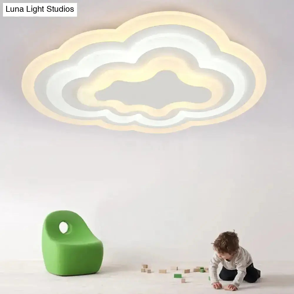 Child Bedroom Led Cartoon Cloud Flush Ceiling Light In Warm/White Acrylic Flushmount Lighting